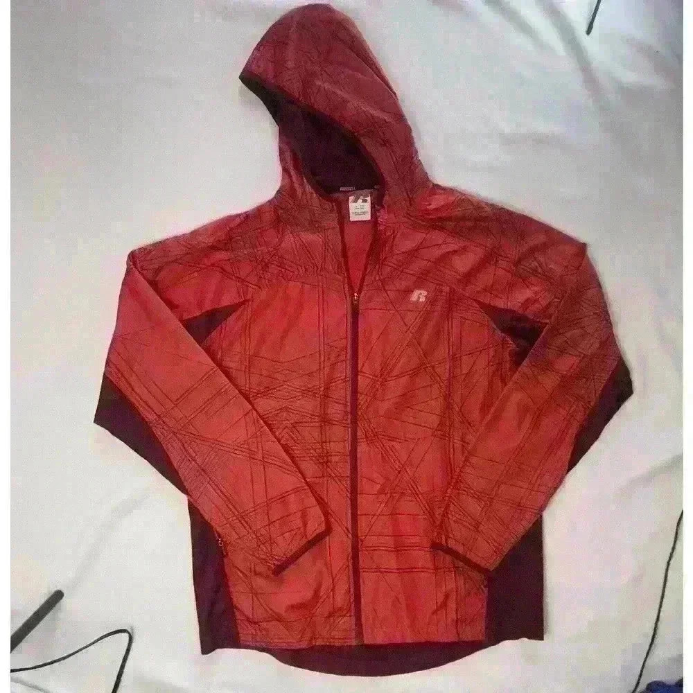 Russell Mens‎ Track jacket Full Zip Windbreaker Sports coat Red Athletic Small​